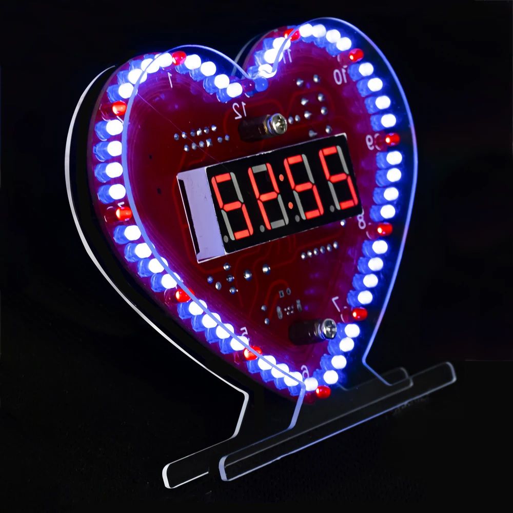 Diy Electronics Project Kit - DIY ชุดอิเล็กทรอนิกส์ Multi-Function รูปหัวใจนาฬิกา LED 4